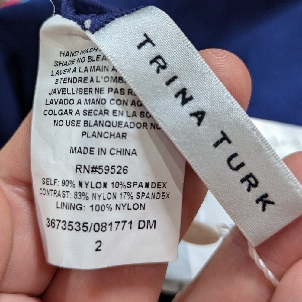 NWT Trina Turk India Garden blue high tie neck reversible tankini bikini top 2 - Picture 9 of 11